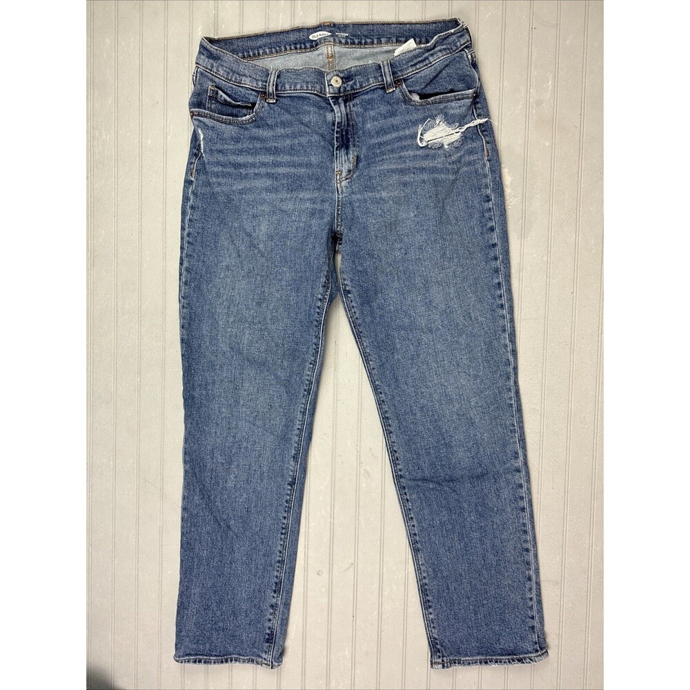 Old Navy Size 8 Womens Jeans Boyfriend Mid Rise Distress Med Wash Stretch